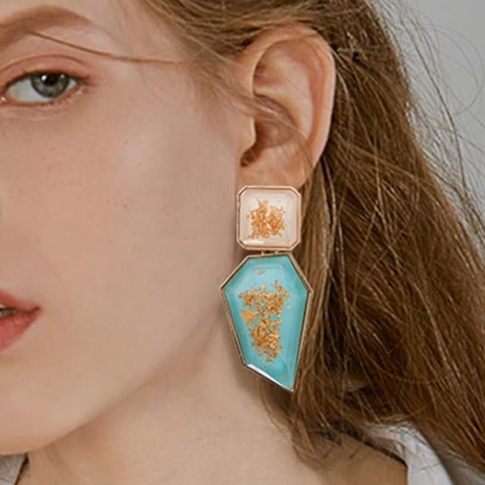 "Brett"  Crystal Dangle Earrings, Blue Green